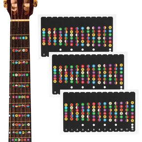Linkidea Guitar Fretboard Stickers, Guitar Learning Tools, Color Coded Guitar Note Stickers for Acoustic and Electric Guitars (Colorful) 3 Pack