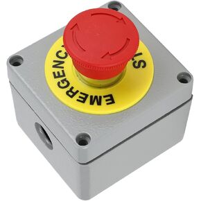 Switch Button Box, 1 Button Red Sign Emergency Stop Control Operation Box IP66 Dustproof Waterproof Switch Push Button Box, 1 Emergency Stop Button, Normally Closed (80 * 75 * 60)