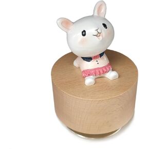 Mini Wooden Animal Rotary Music Box with Cute Rabbit Ornament (Tune: You are My Sunshine)
