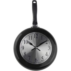 Wall Clock, 10 inch Metal Frying Pan Kitchen Wall Clock Home Decor - Kitchen Themed Unique Wall Clock with a Screwdriver (Black)