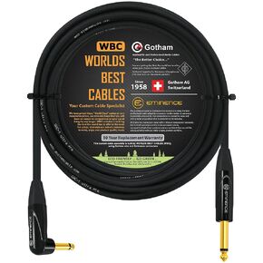 WORLDS BEST CABLES 20 Foot - Gotham GAC-1 Ultra Pro - Premium, Low-Capacitance Guitar Bass Instrument Cable - with Straight to Angled 1/4 Inch Eminence Gold Plated Connectors