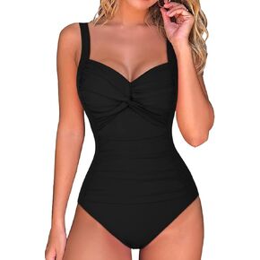 coastal rose Women's One Piece Swimsuits Tummy Control Swimwear Front Cross Monokini