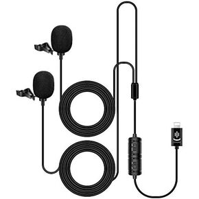 Professional Dual Lapel Lavalier Microphone,Easy to Clip-on Handsfree Omnidirectional Condenser Interview Lapel Mic,Compatible with iPhone,YouTube,Podcast(3.5M)