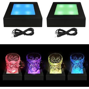 2Pcs Square LED Light Stand Base, 3 Inch Led Light Square Display Base Multicolor Led Display Base Led Light Square Base Display Stand for Glass Crystal (Black)