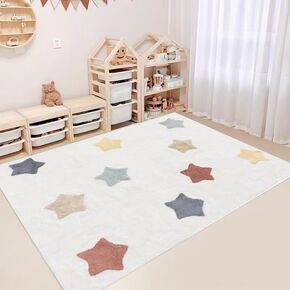 Poowe Large ABC Rug for Kids Room Boy & Girl -Colorful Alphabet Circle Area for Playroom, Nursery, Classroom, Bedroom - Non-Slip, Soft Play Mat for Baby, Neutral Toddler, Children -3.3Ft x 5.3Ft
