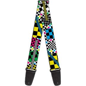 Buckle-Down Guitar Strap Funky Checkers Black White Neon 2 Inches Wide (GS-W30605)