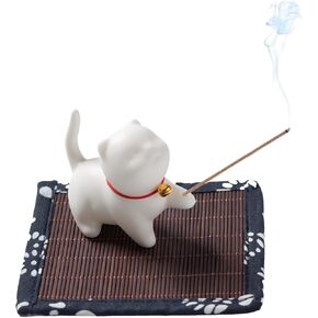 Incense Holder Handmade Ceramic cat Incense Burner Insence-Stick Holder with Bamboo Mat Cute Cat Decor Incense Holder for Sticks for Aromatherapy/Yoga/Meditation/Home Ring Holder