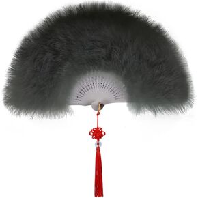 Marabou Feather Fan 20s Vintage Folding Fan Flapper Hand Fan with Tassels Women Handheld Fan for Costume Dancing Show Tea Party Gifts Wedding Decoration (Red)