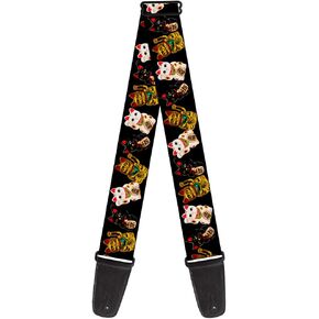 Buckle-Down Guitar Strap Maneki Neko Lucky Cats Gold Black White 2 Inches Wide (GS-W33909)