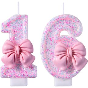 16th Birthday Candles, Red 16 Year Old Number Birthday Candles, Happy Birthday Party Cake Topper Decoration Gifts for Boys Girls