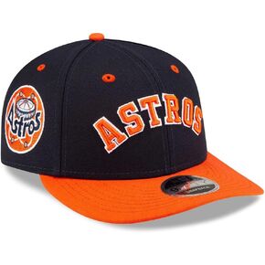 New Era Houston Astros 9FIFTY LP Low Profile X Felt Snapback Cap, Adjustable Hat Navy Blue Orange