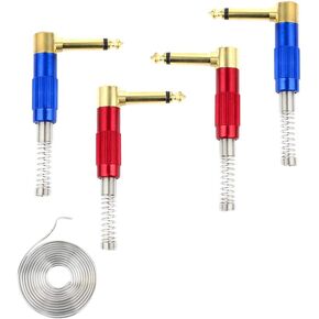 1/4" Audio Plugs 6.35 mm Plug TS Male 1/4 inch Heavy Duty Solder Type Mono Connector with Spring, Right Angle for DJ Mixer, Speaker Guitar Cables, Patch Cable, Microphone Cable Blue+Red (4 Pack)