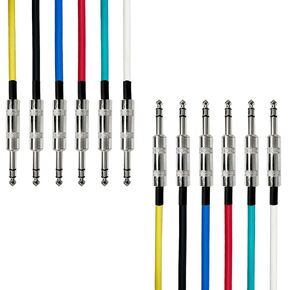 AxcessAbles 1/4" Balanced TRS Audio Cables - 2ft | Multi-Color Quarter Inch Balanced Cables | TRS Speaker Patch Cables | 1/4" TRS to TRS 2ft Snake Cords (2ft - 6 Pack)