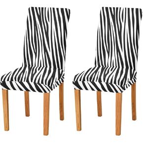 Zebra Print Chair Covers for Dining Room Set of 2, Removable Stretch Chair Seat Covers Washable Kitchen Parsons Chair Slipcover Protector for Hotel, Restaurant, Banquet, Wedding Party