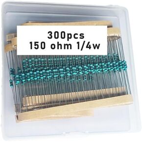 150 1/4W, 150R1/4W, 150 ohm, 150 R 1/4W, 150Ωresistor, 150 ohm resistor, 150 ohm Metal resistor, 150 R Metal Film resistors 1/4w(0.25w) 1% tolerance 0.01 MF Metal Film Fixed Resistor 300 pcs