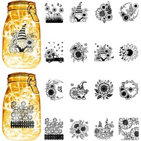 CREATCABIN 16Pcs Sunflower Silhouettes Mason Jar Decor Dwarf Laser Cut Cardboard Scrapbook Cutouts Die Cuts Embellishments PVC for Crafting Lantern Jars Wall Painting Glass Phones-No Sticker 4x3.5Inch