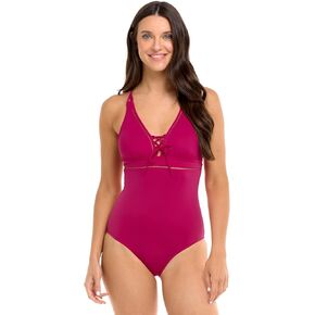 Skye Women's Standard Jane V-Neck One Piece Swimsuit with Tie Front Detail