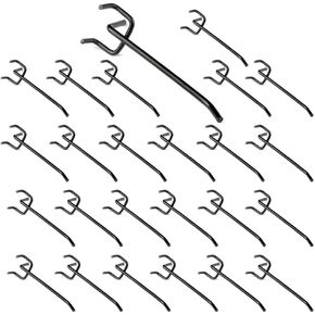 QPINGH 25Pcs Pegboard Hooks, 4" Length Peg Board Shelving Hooks Heavy Duty Peg Wall Hooks for Garage Storage Organizer, Fits 1/4" or 1/8" Pegboard, Black