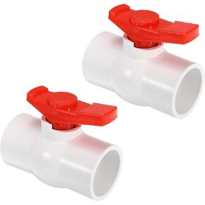 PATIKIL 50mm 2" ID PVC Ball Valve, 2 Pack Socket Type Shut-off Valve with Easy to Rotate Handle for Water Flow Control, White/Red