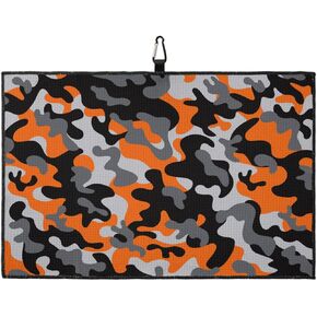 Golf Towels for Golf Bags with Clip, Funny Microfiber Waffle Pattern Golf Towel, Grey and Orange Camouflage Print Golf Accessories for Men and Women Gifts 24x16 inch