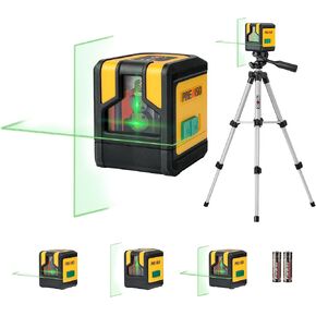 PREXISO Laser Level with Tripod, 100Ft Dual Modules Self Leveling Cross Line Laser Level, Green Line leveler Tool for Floor Tile, Home Renovation, Construction with 31-1/2in Tripod, 2 AA Batteries