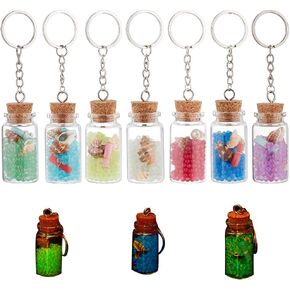 PH PandaHall 7pcs Glass Wish Jar Keychains, 13ml Small Corked Bottles with Luminous Shell Beads Keyrings Mini Glass Wishing Bottles with Cork & Keyrings for Backpack Bag Hanging Wedding Party Favors