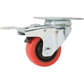 Titan 3" Polyurethane (PU) Swivel Plate Caster Wheel + Brake, 175-lb. Capacity, Red