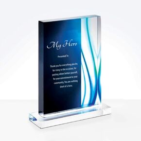 Engraved Trophy - Blue Acrylic - Rectangular Shaped - Colored Streak Accents - Personalized Engraving - Award for Employees
