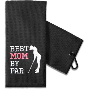 Funny Golf Towel Gift for Dad, Retirement Gifts for Men Golfer, Funny Golf Towel for Men, Embroidered Golf Towels for Golf Bags with Clip (Best Mom by Par)