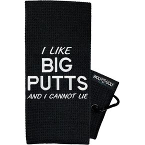 Wolf Golf Towels - Funny Golf Towel - Golf Gifts for Men or Women - Embroidered Golf Towels for Golf Bags with Clip - I Like Big Putts