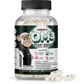 Vegan Omega 3-120 capsules - Algae Omega 3 Supplement - Plant Based Fish Oil Alternative - DHA & EPA Supplement - Supports Heart, Brain and Joint Health - by Bored Nutrition