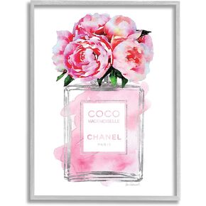 Stupell Industries Glam Perfume Bottle V2 Flower Silver Pink Peony Framed Giclee Texturized Art, Proudly Made in USA