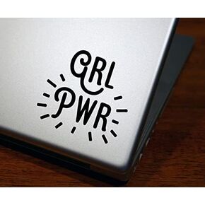 Girl Power Decal - Girls Rock Sticker - GRL PWR Feminist Strong Female Powerful Woman - Decal for Macbook Laptop Sticker (4 inches tall, Black)