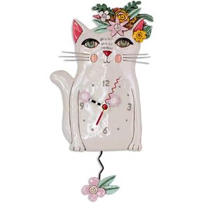 Allen Designs P1993 Swinging Pendulum Clock Pretty Kitty Cat Design 7.25 inches X 14.25 inches