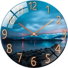 Ergocar Glass Wall Clock Silent Scanning Mechanical Round Glass Wall Clock, Suitable for Living Room, Kitchen, Office.
