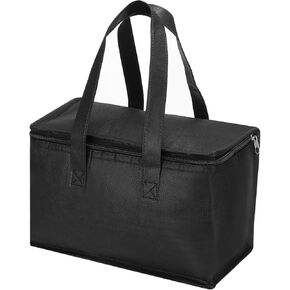 PATIKIL 11"x5.5"x6.7" Insulated Reusable Grocery Bag, Food Delivery Insulated Cooler Tote Bag with Zipper Collapsible for Hot Cold Transport Shopping, Black