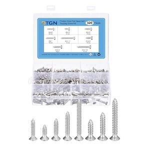 320Pcs Wood Screws Assortment Kit - 8 Sizes 304 Stainless Steel #6#8#10 Phillips Flat Head Self Tapping Screws - for Woodworking, Furniture