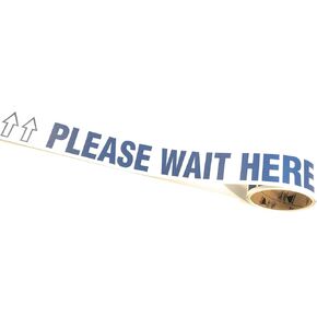 PLEASE WAIT HERE Floor Warning Tape WTP116-2.25 Inch x 55 Foot Roll (1 Roll) (30 Messages (Blue/White)
