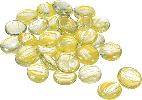 MECCANIXITY Decorative Flat Glass Marbles 28-32mm Rock Vase Filler Beads Pebbles Petal Yellow for Fish Tank Table Scatter Decor, 30 Pcs in Saudi Arabia