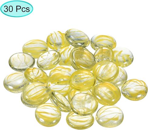 MECCANIXITY Decorative Flat Glass Marbles 28-32mm Rock Vase Filler Beads Pebbles Petal Yellow for Fish Tank Table Scatter Decor, 30 Pcs in Saudi Arabia
