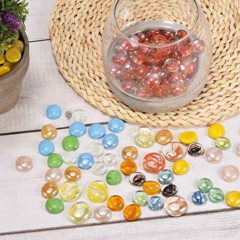 MECCANIXITY Decorative Flat Glass Marbles 28-32mm Rock Vase Filler Beads Pebbles Petal Yellow for Fish Tank Table Scatter Decor, 30 Pcs in Saudi Arabia