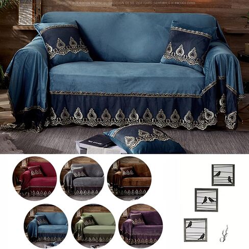 Vintage Velvet lace Sofa Cover,Floral Embroidery Soft Sofa slipcover, Solid Color Sofa Towel for loveseat sectional Sofa cat Dog (Coffee,only Pillow case*2 Pack（17 * 17inch）) in Saudi Arabia