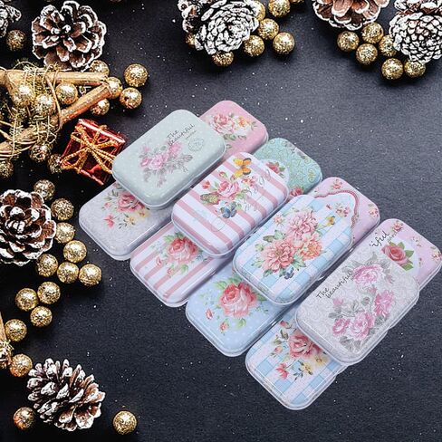 Ciieeo 12pcs Mini Trinket Coin Box Small Retro Flowers Containers with Lid Tinplate Jewelry Storage Case Rectangular Tin Box for Jewelry Beads in Saudi Arabia