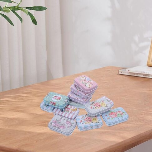 Ciieeo 12pcs Mini Trinket Coin Box Small Retro Flowers Containers with Lid Tinplate Jewelry Storage Case Rectangular Tin Box for Jewelry Beads in Saudi Arabia