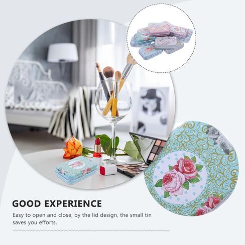 Ciieeo 12pcs Mini Trinket Coin Box Small Retro Flowers Containers with Lid Tinplate Jewelry Storage Case Rectangular Tin Box for Jewelry Beads in Saudi Arabia