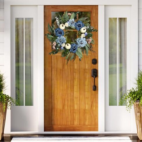 Beinhome Fall Wreath for Front Door, 20 Inch Artificial Autumn Eucalyptus Leaves Pumpkin and Rose Peony Wreath for Home Farmhouse Porch Window Decor, Harvest Thanksgiving Indoor Outdoor Decoration in Kuwait