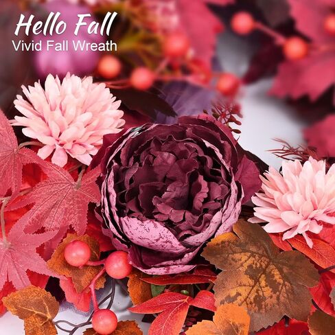 Fall Decorations Fall Wreath, Fall Wreaths for Front Door, 18 Inch Autumn Wreath with Fake Flowers Pumpkins Maple Leaves, Fall Wreaths for Front Door Outside Thanksgiving Decor in Saudi Arabia
