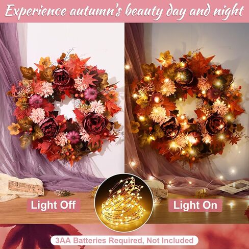 Fall Decorations Fall Wreath, Fall Wreaths for Front Door, 18 Inch Autumn Wreath with Fake Flowers Pumpkins Maple Leaves, Fall Wreaths for Front Door Outside Thanksgiving Decor in Saudi Arabia