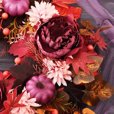 Fall Decorations Fall Wreath, Fall Wreaths for Front Door, 18 Inch Autumn Wreath with Fake Flowers Pumpkins Maple Leaves, Fall Wreaths for Front Door Outside Thanksgiving Decor in Saudi Arabia