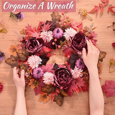Fall Decorations Fall Wreath, Fall Wreaths for Front Door, 18 Inch Autumn Wreath with Fake Flowers Pumpkins Maple Leaves, Fall Wreaths for Front Door Outside Thanksgiving Decor in Saudi Arabia